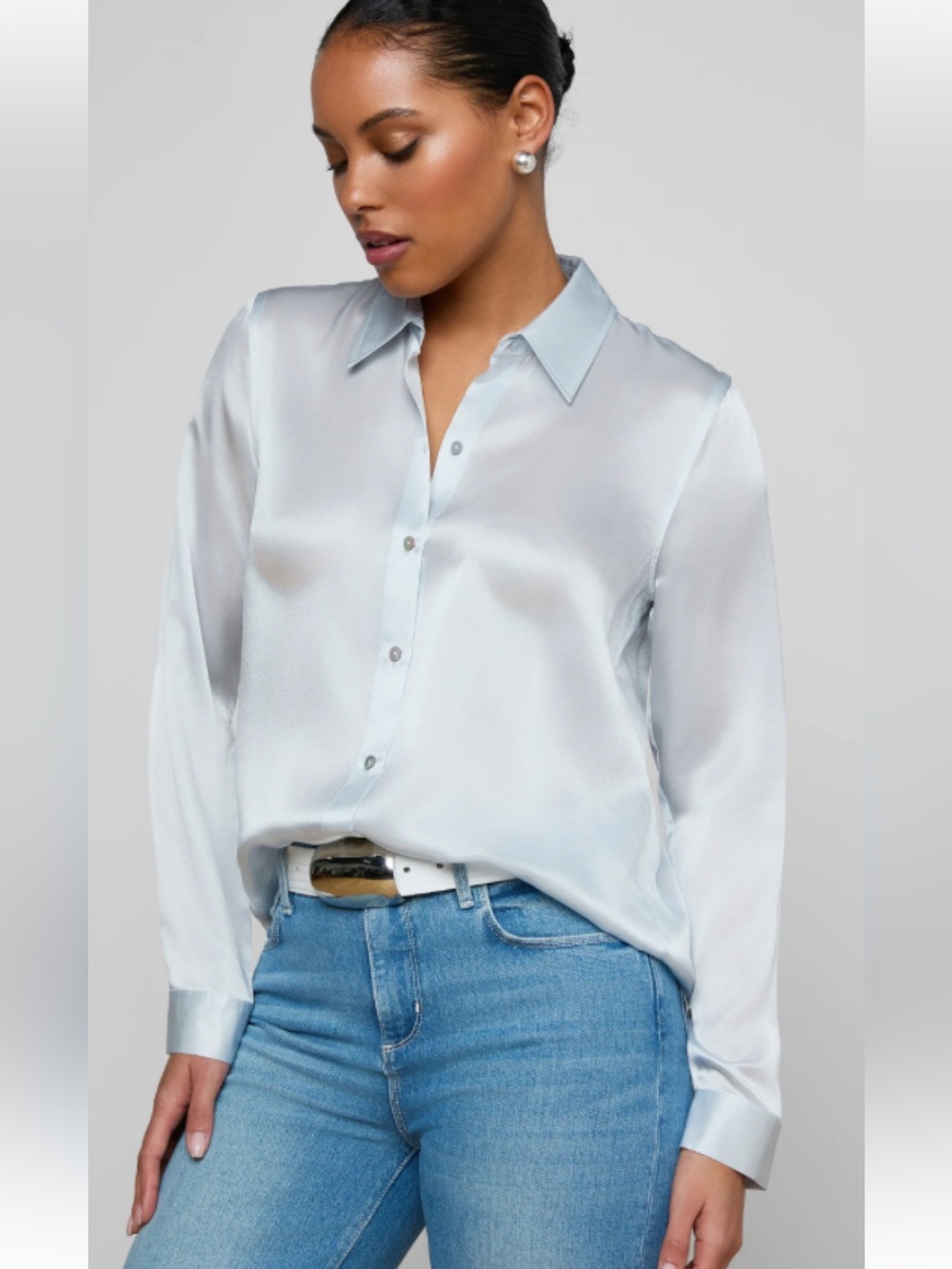 Zara Oversized Pale Blue  Button-Down Blouse